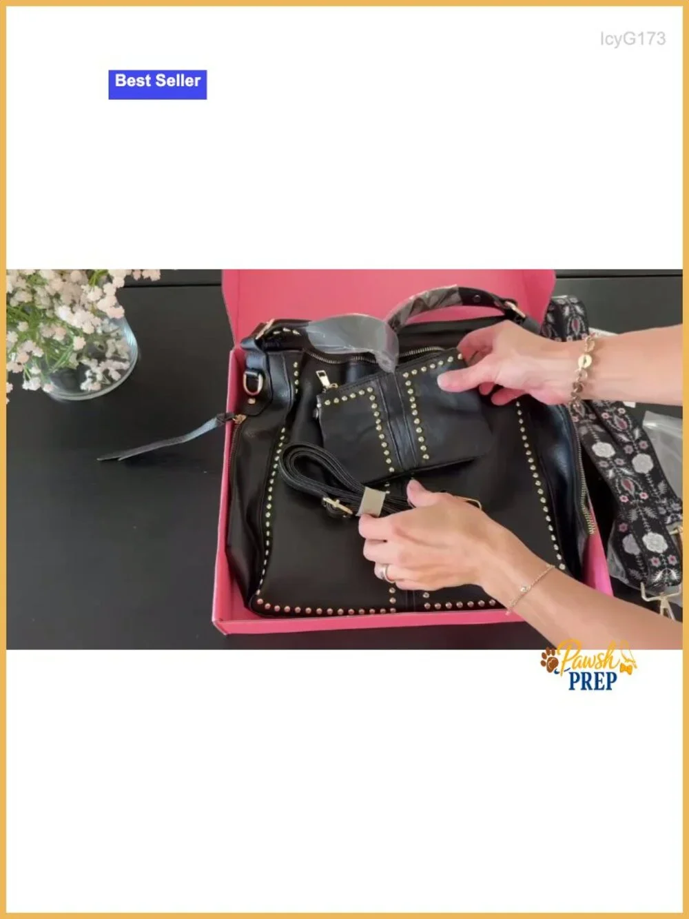 Studded Hobo Purse & Wallet Set Women Shoulder Bag Faux Leather